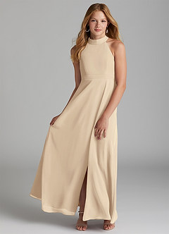 Azazie Clarice Junior Robe Trapèze en Mousseline de soie Fente Latérale Champagne image1