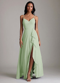 Azazie Naeem Bridesmaid Dresses Dusty Sage A-Line V-Neck Ruffle Chiffon Dress image1