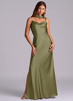 Azazie Yazmine Final Sale Pistachio Mermaid Pleated Stretch Satin Dress image4
