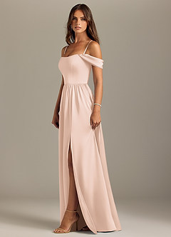 Azazie Calianna Bridesmaid Dresses Blushing Pink A-Line Off the Shoulder Stretch Satin Convertible Dress image6