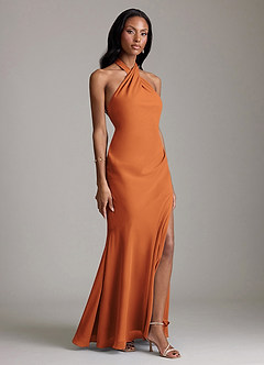 Azazie Lorena Bridesmaid Dresses Cinnamon Mermaid Pleated Chiffon Dress image3