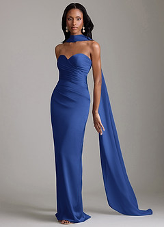 Azazie Sonora Vestidos de damas de honor Vestido de Azul Real de Satén Elástico de Corte Recto con Sin tirantes image10