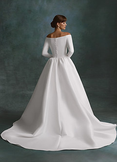 Azazie Cerese Wedding Dresses Diamond White Ball-Gown Off the Shoulder Mikado Dress image2