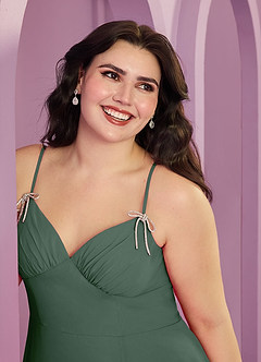 Barbie ♥ Azazie Bridesmaid Dresses Eucalyptus A-Line with Pockets Chiffon Dress image10