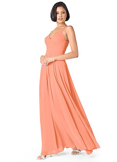 Azazie Avelina Bridesmaid Dresses Sunset A-Line V-Neck Pleated Chiffon Dress image3
