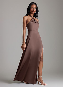 Azazie Tracie Vestidos de damas de honor Vestido de Ganache de Satén Elástico de Corte en A con Corte Lateral image3