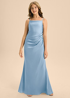 Azazie Renna Junior Powder Blue A-Line Pleated Stretch Satin Dress image4