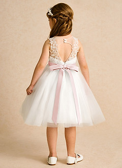 Azazie Lettie Flower Girl Dresses Ivory Blushing Pink Ball-Gown Lace Dress image2