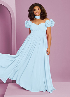 Barbie ♥ Azazie Bridesmaid Dresses Sky Blue A-Line Off the Shoulder Chiffon Convertible Dress image10