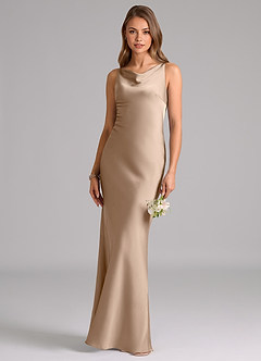 Azazie Allettie Bridesmaid Dresses Taupe Mermaid Stretch Satin Dress image1