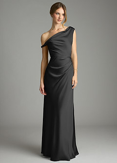 Azazie Emerson Bridesmaid Dresses Black Mermaid Off the Shoulder Stretch Satin Dress image4