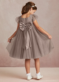 Azazie Kalio Flower Girl Dresses Taupe A-Line with Sleeves Tulle Dress image1