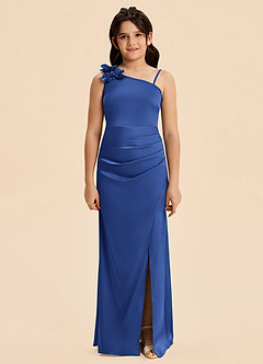 Azazie Remi Junior Robe Fourreau en Satin extensible Fente Latérale Bleu Roi image7
