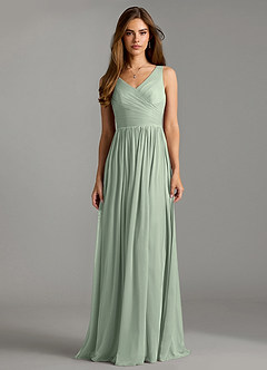 Azazie Keyla Bridesmaid Dresses Dusty Sage A-Line Pleated Mesh Dress image3