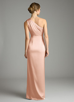 Azazie Emorie Bridesmaid Dresses Rose Gold Sheath One Shoulder Stretch Satin Dress image6