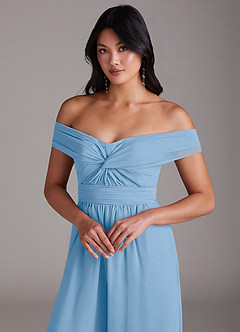 Azazie Lamara Robes à essayer chez vous Combinaison Convertible en Mousseline de soie Épaule décolletée Bleu Poussiéreux image7