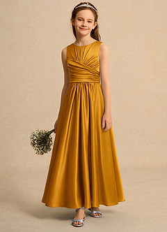 Azazie Ducky Girls Formal vestidos de niña de las flores Vestido de Caramelo de Satén Elástico de Corte en A con Plisado image4