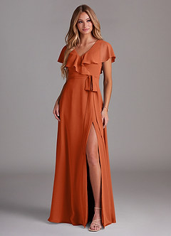 Azazie Lainey Bridesmaid Dresses Burnt Orange A-Line with Pockets Chiffon Dress image3