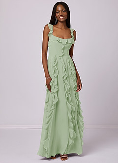 Barbie ♥ Azazie Bridesmaid Dresses Dusty Sage A-Line with Pockets Chiffon Dress image3