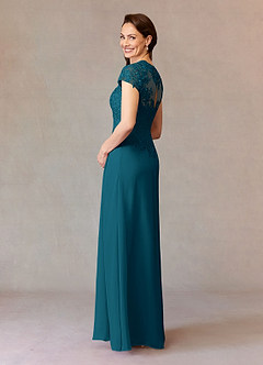 Azazie Junie Mother of the Bride Dresses Ink Blue A-Line Lace Chiffon Dress image4
