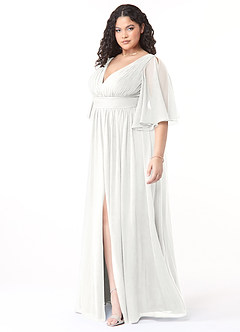 Azazie Temeka Robes de demoiselle d'honneur Robe Trapèze en Mousseline de soie Rayé Blanc image3