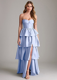 Azazie Faye Vestidos de damas de honor Vestido de Hielo de Satén Elástico de Corte en A con Volante image1