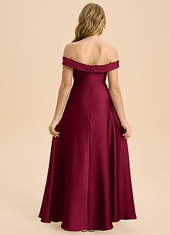Azazie Sissy Junior Burgundy A-Line Off the Shoulder Stretch Satin Dress image2