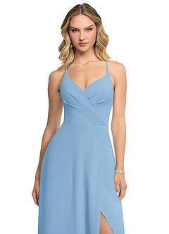 Azazie Davis Abiti da Damigella Abito A-Line in Chiffon con Scollo a V Azzurro Polvere image4