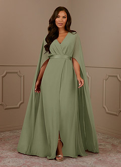 Azazie Isa Mother of the Bride Dresses Pistachio A-Line V-Neck Pleated Chiffon Dress image1