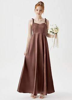 Azazie Rosey Junior Espresso A-Line Sweetheart Neckline Metallic Satin Dress image1