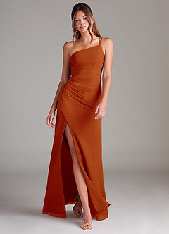 Azazie Eren Bridesmaid Dresses Paprika Sheath One Shoulder Chiffon Dress image1