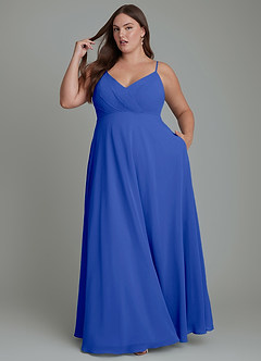 Azazie Amani Abiti da Damigella Abito A-Line in Chiffon Plissettato Blu Reale image9