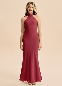 Azazie Velli Junior Pomegranate Mermaid High Neck Chiffon Dress image3