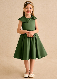 Azazie Acorn Flower Girl Dresses Olive A-Line Pleated Matte Satin Dress image5