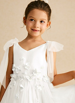 Azazie Minia Flower Girl Dresses Ivory A-Line Bow Matte Satin Dress image4