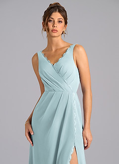 Azazie Bernice Brautjungfernkleider A-Linie Plissee Chiffon Kleid Nebel image7