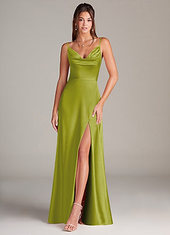 Azazie Sarella Bridesmaid Dresses Lemongrass A-Line Pleated Stretch Satin Dress image1