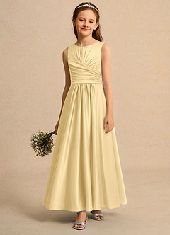 Azazie Ducky Girls Formal Flower Girl Dresses Butter A-Line Pleated Stretch Satin Dress image4