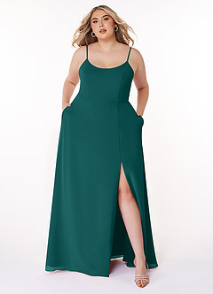 Azazie Moira Bridesmaid Dresses Peacock A-Line Scoop Chiffon Dress image8