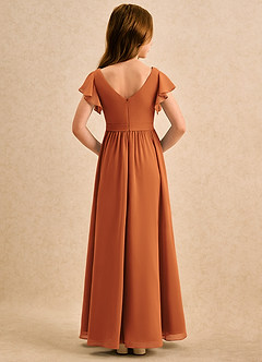 Azazie Milly Girls Formal Robe Demoiselle D'honneur Fillette Robe Trapèze en Mousseline de soie Plissée Cannelle image2