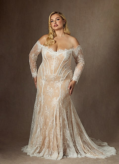 Azazie Katherine Vestidos de novia Vestido de Blanco Diamante Champán de Tul de Corte Sirena con Vestidos sin tirantes image3