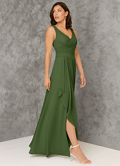 Azazie Kori Final Sale Olive A-Line Pleated Chiffon Dress image3