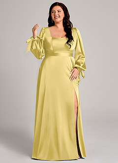 Azazie Leonia Suknie dla druhen Linia A Długi rękaw Satyna elastyczna Do ziemi Sukienka image10