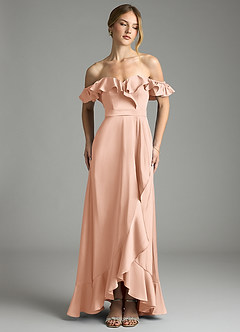 Azazie Lyra Bridesmaid Dresses Rose Gold A-Line Off the Shoulder Stretch Satin Convertible Dress image6