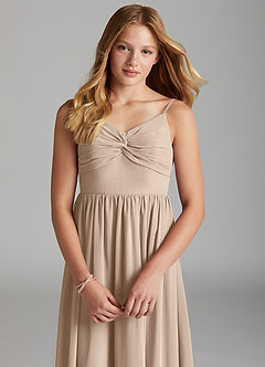 Azazie Zeya Junior Taupe A-Line Chiffon Dress image6