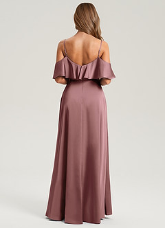Azazie Jean Bridesmaid Dresses Vintage Mauve A-Line Off the Shoulder Stretch Satin Dress image2