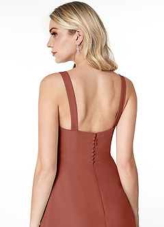 Azazie Jay Bridesmaid Dresses Auburn A-Line Square Neckline Side Slit Chiffon Dress image6