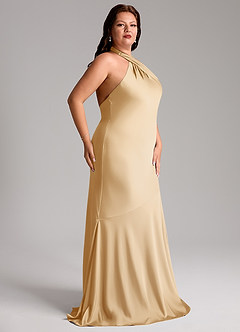 Azazie Lorena Robes de demoiselle d'honneur Robe Sirène en Satin extensible Plissée Or image6