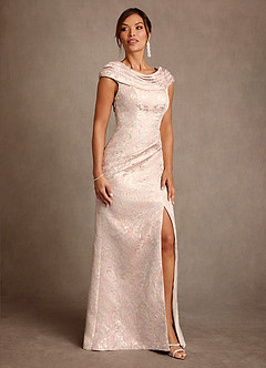 Azazie Irvine Mère de la mariée Robes Robe Trapèze en Jacquard Floral Plissée Rose Poussiéreuse image4