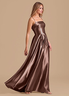 Azazie Lucienne Robes de demoiselle d'honneur Robe Trapèze en Satiné métallisé Plissée Expresso image5